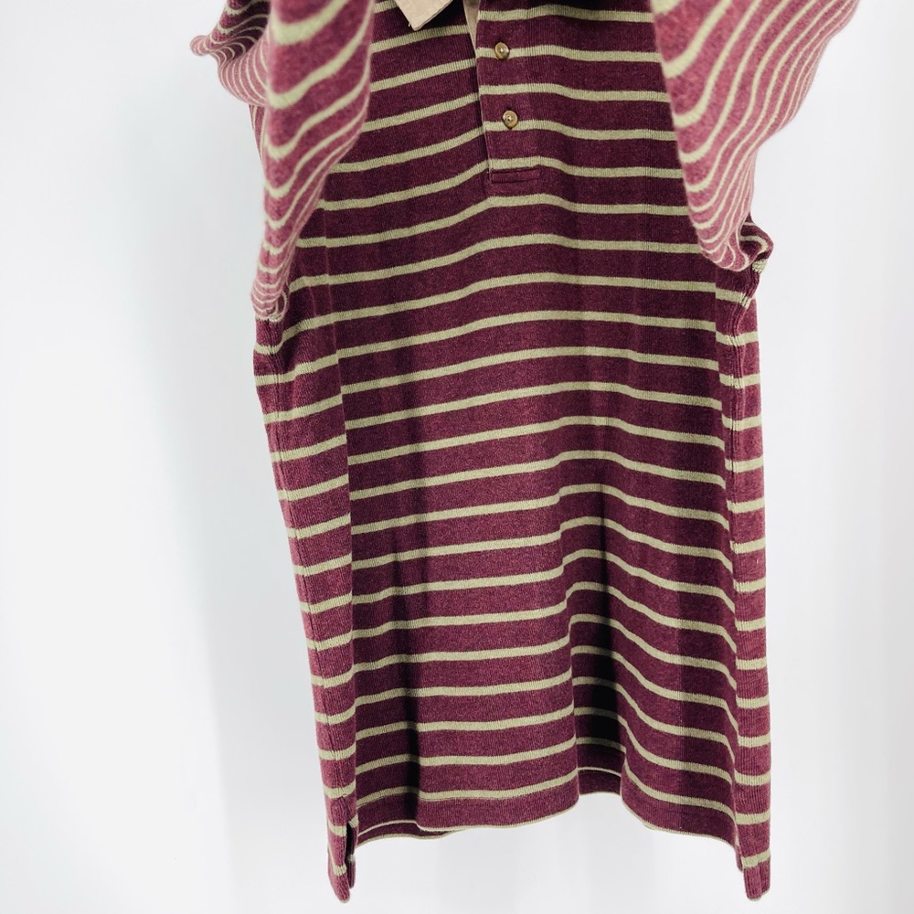 😎Vtg 90s Khaki Green Burgundy Striped Rugby Shirt Thick Cotton Grunge Lands End - Picture 8 of 15